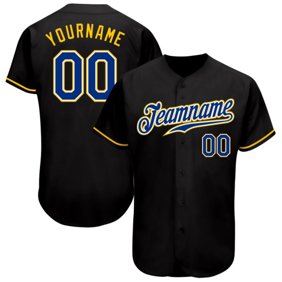 Maillot de baseball personnalisé noir authentique Royal-Gold