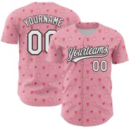 Maglia da baseball autentica rosa, bianca e nera, con cuore 3D, luce e amore, personalizzata per San Valentino