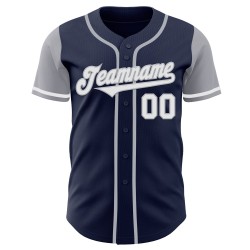 Maillot de baseball personnalisé deux tons blanc-gris bleu marine authentique