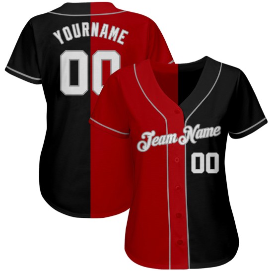 Maillot de baseball gris personnalisé noir blanc-rouge authentique Split Fashion Maillot de baseball gris personnalisé noir blanc-rouge authentique Split Fashion