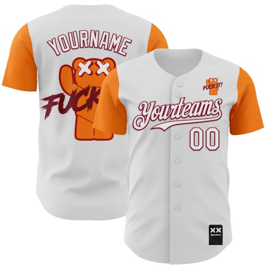 Maglia autentica personalizzata Fuckit Bay Baseball Revzzz Bianco Arancione-Cremisi 3D