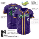 Maillot de baseball authentique à rayures fines, blanc, violet, vert, personnalisé Maillot de baseball authentique à rayures fines, blanc, violet, vert, personnalisé