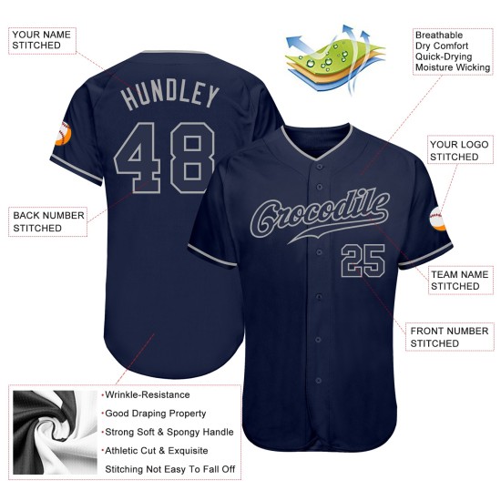 Maillot de baseball personnalisé authentique bleu marine bleu marine-gris