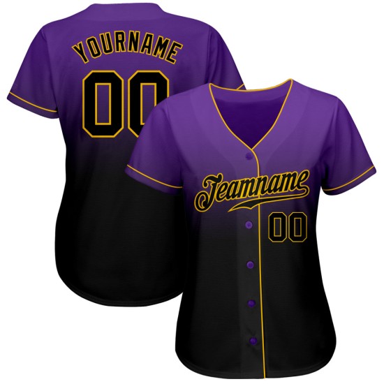Maillot de baseball tendance violet délavé, personnalisé, noir et or, authentique Maillot de baseball tendance violet délavé, personnalisé, noir et or, authentique