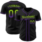 Maglia da baseball personalizzata, autentica, in tinta unita verde-viola sfumata nera, stile neon Maglia da baseball personalizzata, autentica, in tinta unita verde-viola sfumata nera, stile neon