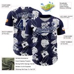 Maglia da baseball tropicale e hawaiana blu navy autentica bianca personalizzata con fiori e foglie 3D Maglia da baseball tropicale e hawaiana blu navy autentica bianca personalizzata con fiori e foglie 3D