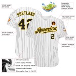 Maillot de baseball authentique personnalisé à rayures blanches, noir et or