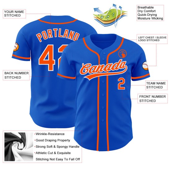 Maillot de baseball authentique Blue Thunder orange-blanc personnalisé Maillot de baseball authentique Blue Thunder orange-blanc personnalisé