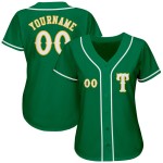 Maglia da baseball verde personalizzata Kelly autentica bianco-oro