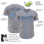 Maillot de baseball gris authentique à rayures bleues et noires claires Maillot de baseball gris authentique à rayures bleues et noires claires