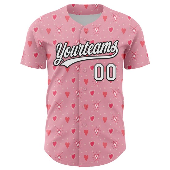 Maglia da baseball autentica rosa, bianca e nera, con cuore 3D, luce e amore, personalizzata per San Valentino Maglia da baseball autentica rosa, bianca e nera, con cuore 3D, luce e amore, personalizzata per San Valentino