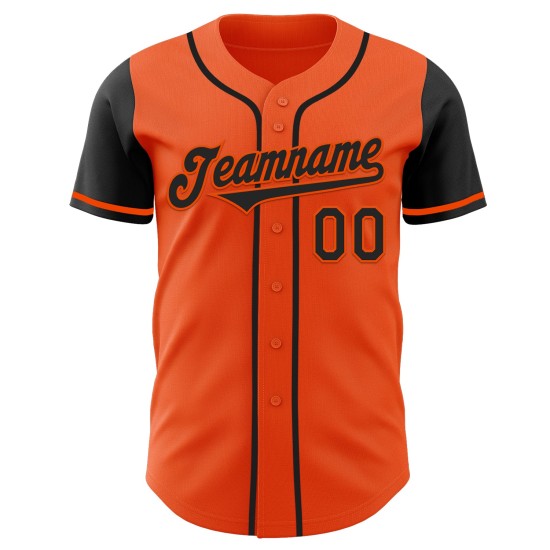 Maglia da baseball personalizzata autentica nera bicolore arancione