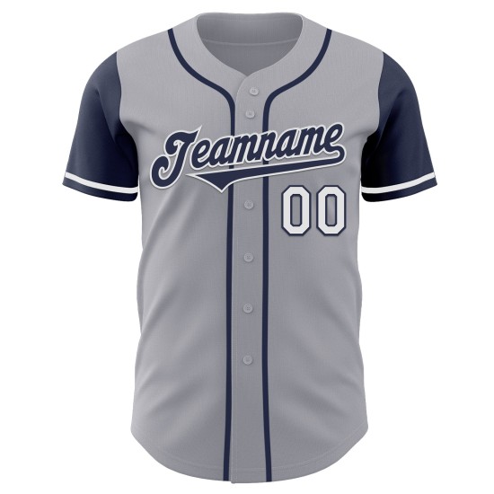 Maglia da baseball personalizzata autentica grigia, tonalità blu navy e bianca