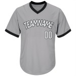 Maglia da baseball personalizzata autentica, a coste grigie, in maglia bianca e nera, stile retrò