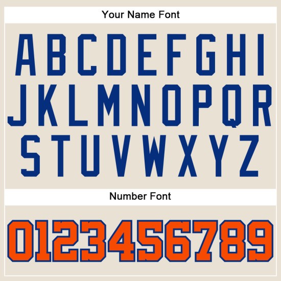 Maglia da baseball autentica personalizzata color crema, arancione e blu reale