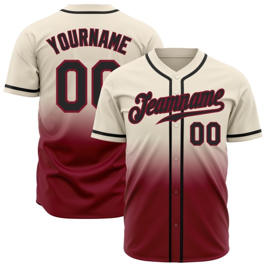 Maillot de baseball personnalisé authentique noir-cramoisi à motif crème délavé