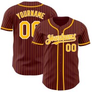 Maillot de baseball authentique à rayures bordeaux et blanches, personnalisé et doré