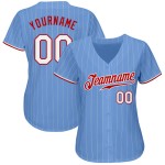 Maglia da baseball azzurra autentica personalizzata a righe bianche e rosse